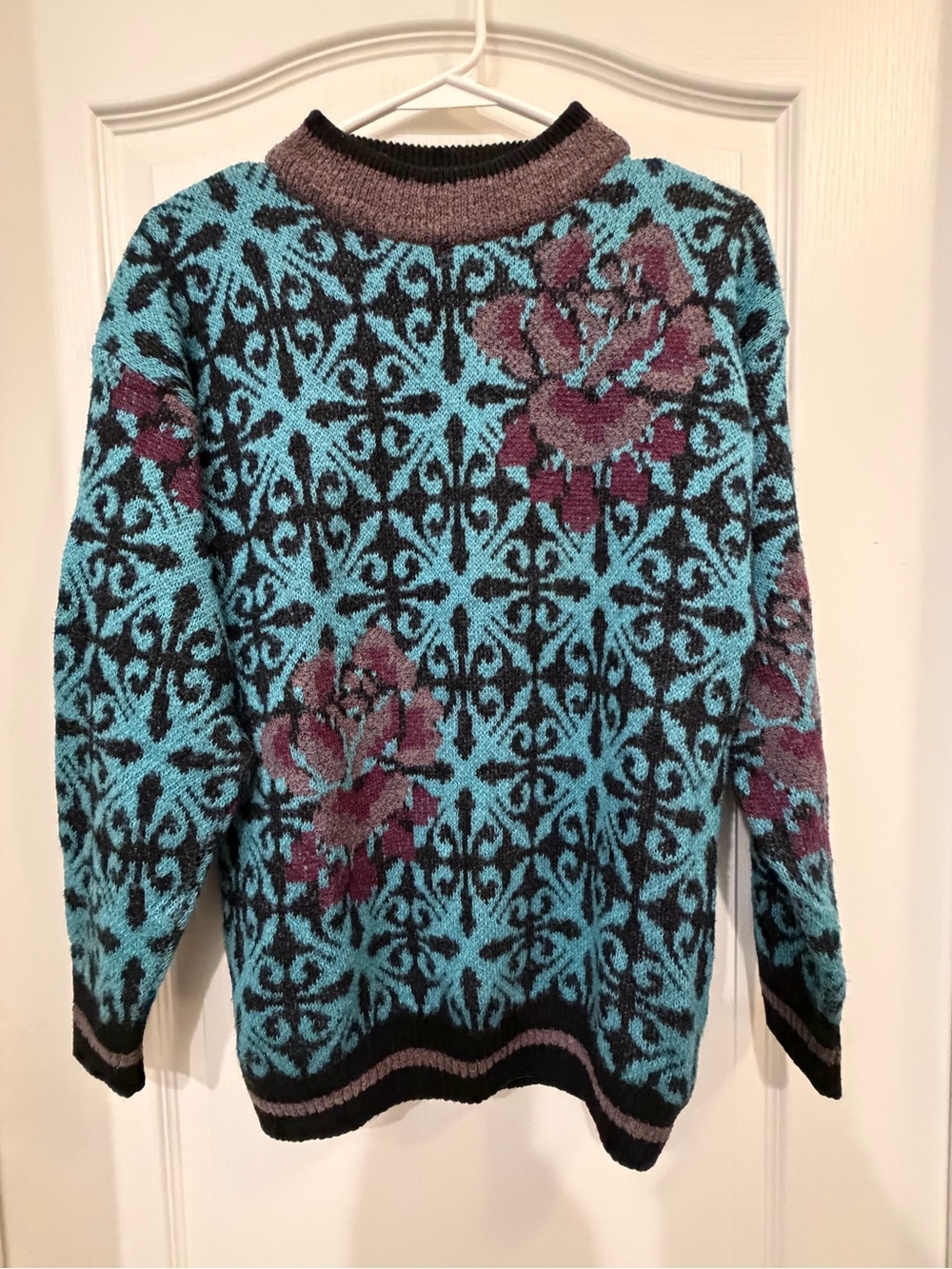 Firm $40 Vintage 80s Carducci Italy Floral Jacquard Wool Sweater M